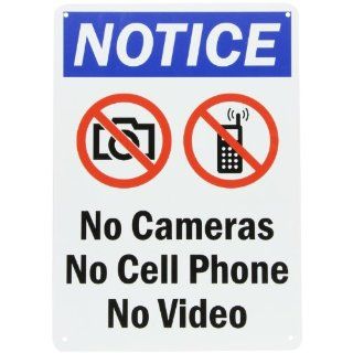 SmartSign S 8871 Plastic Security Sign, Legend "Notice   No Cameras No Cell Phone No Video" with No Camera and No Mobile Graphic, Blue/Red and Black on White