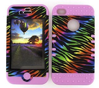 3 IN 1 HYBRID SILICONE COVER FOR APPLE IPHONE 4 4S HARD CASE SOFT LIGHT PINK RUBBER SKIN ZEBRA XPK TE163 S KOOL KASE ROCKER CELL PHONE ACCESSORY EXCLUSIVE BY MANDMWIRELESS Cell Phones & Accessories