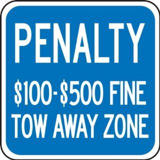 Accuform Signs FRA159RA Engineer Grade Reflective Aluminum Handicap Parking Sign, For Virginia, Legend "PENALTY $100 $500 FINE TOW AWAY ZONE", 12" Width x 12" Length x 0.080" Thickness, White on Blue