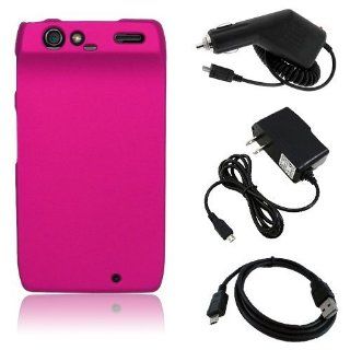 Motorola Droid RAZR 4G XT912   Hot Pink Hard Plastic Case Cover + Car Charger + Home/Travel Charger + USB Data Sync Cable [AccessoryOne Brand] Cell Phones & Accessories