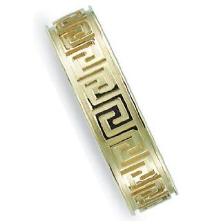 8.0 Millimeters Wedding Band Ring 10Kt Yellow Gold with Greek Key Design, Comfort Fit Style SE163Y6 by Wedding Rings by Oromi Jewelry