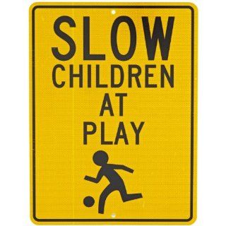 NMC TM164K Traffic Sign, Legend "SLOW   CHILDREN AT PLAY" with Graphic, 18" Length x 24" Height, High Intensity Prismatic Reflective Aluminum 0.080, Black On Yellow
