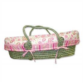 Paisley Park Pink and Green 4 Piece Moses Basket Set by Trend Lab   Baby Baskets   Baby Moses Baskets