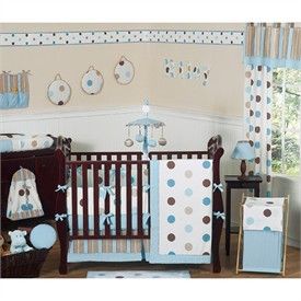 Blue and Brown Polka Dots Baby Crib Bedding Baby Crib Bedding