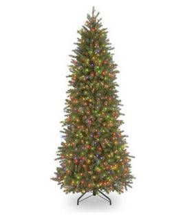 7.5 ft. Feel Real Jersey Fraser Pencil Slim Fir Hinged Pre Lit Christmas Tree   Multi Colored   Christmas Trees