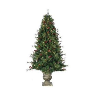 6 ft. Pre Lit Potted Alberta Spruce Christmas tree with Pinecones and Red Berries   Christmas Trees