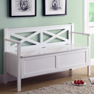Monarch X Back Wood Storage Bench   White   Indoor Benches