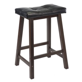 Winsome 24 in. Cushion Saddle Seat Counter Stool with Black Faux Leather   Bar Stools