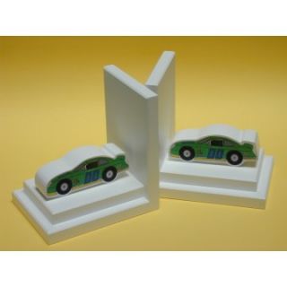 Green Stock Car Bookends with White Base   Kids Bookends