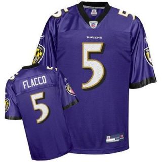 Reebok NFL Equipment Baltimore Ravens #5 Joe Flacco Purple Replica Jersey
