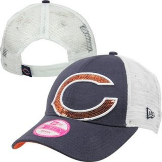 New Era Chicago Bears 9FORTY Ladies Sequin Shimmer Adjustable Hat   Navy Blue/White