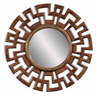 Medium Brown Finish Wood Framed Mirror   40 diam. in.   Wall Mirrors