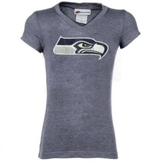 Seattle Seahawks Ladies V Neck Tri Blend Heathered T Shirt   Navy Blue