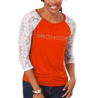 Denver Broncos Womens Heather Three Quarter Sleeve Shirt   Orange/White