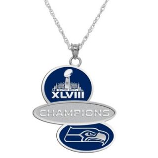 Logo Art Seattle Seahawks Super Bowl XLVIII Champions Sterling Silver Necklace with Enameled Charm