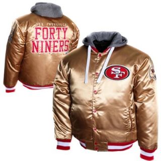 San Francisco 49ers Prime Satin Button Up Hoodie   Gold/Ash