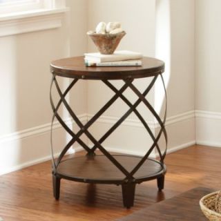 Steve Silver Winston Round Distressed Tobacco Wood and Metal End Table   End Tables