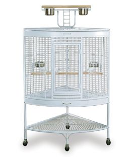 Prevue Pet Products Corner Parrot Cage with Playtop   White   Bird Cages
