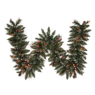 Vickerman 9 ft. Pre Lit Snow Tip Pine and Berry Garland   Multi Colored   Christmas Garland