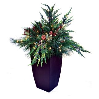 30 in. White Pine Pre lit LED Arrangement with Container   Battery Operated   Christmas Trees