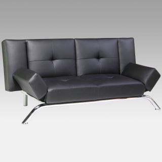 Emma Black Faux Leather Convertible Sofa   Sofas