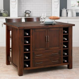 Home Styles Cabin Creek 3 Piece Breakfast Bar Kitchen Island Set with 2 Stools   Kitchen Islands and Carts