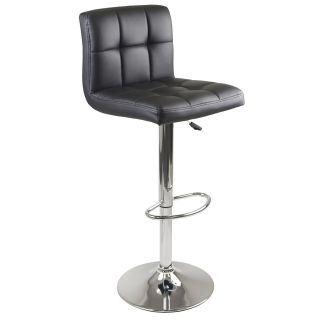Winsome Stockholm Air Lift Swivel Stool with Square Grid Black Faux Leather   Bar Stools