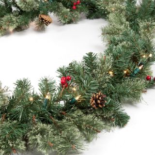 Classic Pine 9 ft. Pre lit Garland with Berries and Pine Cones   Christmas Garland