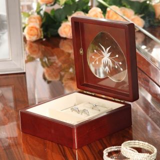 Love Glass Top Jewelry Box   Square with Mahogany Finish   6.25W x 2.5H in.   Womens Jewelry Boxes
