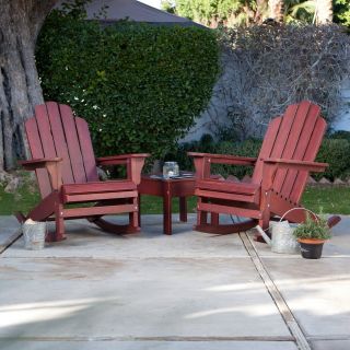 Pair of Cape Maye Weathered Adirondack Rockers with Side Table   3 Piece Set   Barn Red   Conversation Patio Sets