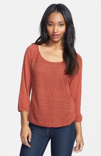 Lucky Brand Schiffli Front Raglan Sleeve Top