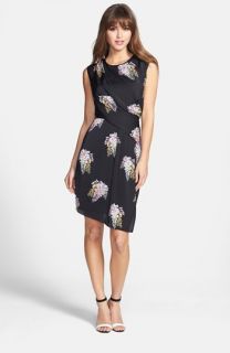 DKNYC Chiffon Back Floral Print Draped Dress