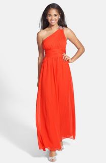 Hailey by Adrianna Papell Beaded One Shoulder Chiffon Gown