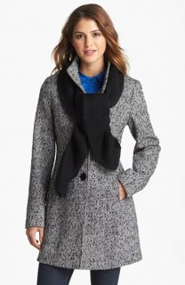Calvin Klein Stand Collar Tweed Walking Coat with Scarf