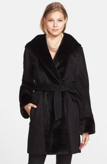 Hilary Radley Faux Fur Trim Hooded Wrap Coat