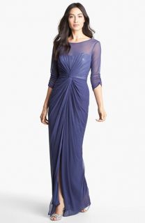 Adrianna Papell Sequin Gathered Mesh Gown
