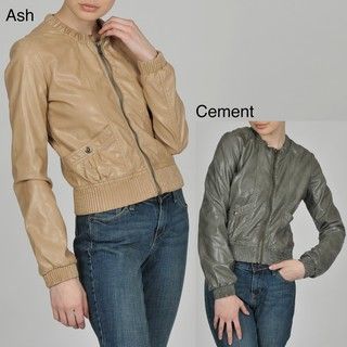 Members Only Women's Faux Leather Crew Neck Bomber Jacket Members Only Jackets