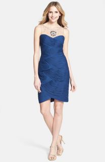 Adrianna Papell Embellished Tiered Stretch Tulle Sheath Dress