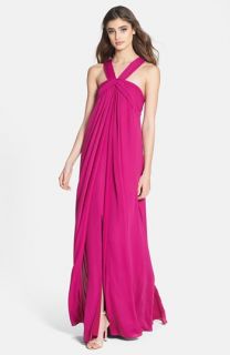 Halston Heritage Pleat Double Layer Georgette Gown