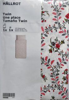 Ikea Hallrot Red White Floral Vine TWIN 2pc Duvet Quilt Cover Set 