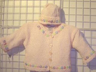 Knitted Infant Girls Baby Pink Chenille Sweater Hat with Satin Daisy Ribbons Clothing