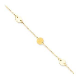 14k Yellow Gold Polished Disc Adjustable 9in Spring Ring Clasp Anklet Jewelry