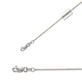 20" 14K White & Yellow Gold 1.1mm (0.04") Polished Diamond Cut Designer Snake Chain w/ Lobster Clasp Jewelry