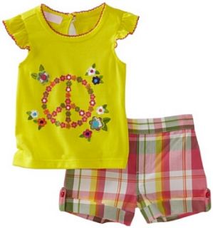 Kids Headquarters Baby girls Infant Peace Top and Short, Yellow, 12 Months Clothing