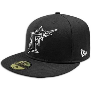 New Era MLB 59Fifty Black & White Basic Cap   Mens   Baseball   Accessories   Miami Marlins   Black/White
