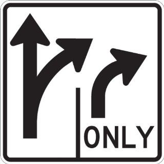 Tapco R3 8R Engineer Grade Prismatic Square Lane Control Sign, Legend "Straight & Right Turn Arrow (symbol) with Right Turn Arrow ONLY", 30" Width x 30" Height, Aluminum, Black on White