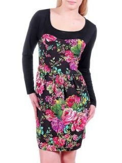 Black Floral Print Tube Top Long Sleeve Dress   Plus Size (1X) Clothing