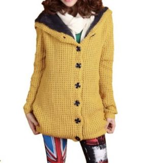ELLAZHU Women Knitwear Cold Weather Hooded Sweater Coat Onesize GY237 Yellow Clothing