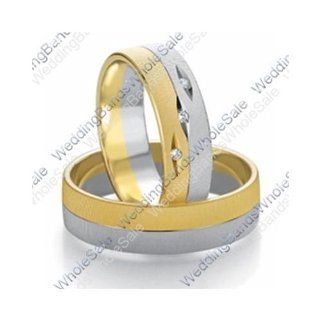 14k White & Yellow Gold 7mm Flat 0.03ct His & Hers Wedding Rings Set 241 Wedding Bands Wholesale Jewelry