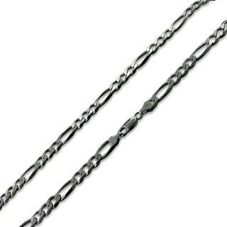 Black Rhodium Plated Sterling Silver 16" Figaro Chain 6.8MM Jewelry